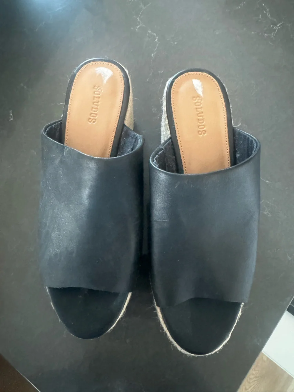 Soludos Black Open-Toe Espadrille Slide Sandals